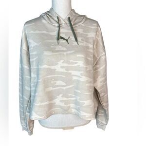 Puma Wm’s Sz XL Tan Cream Camouflage Drop Shoulder Cropped Hoodie Sweatshirt